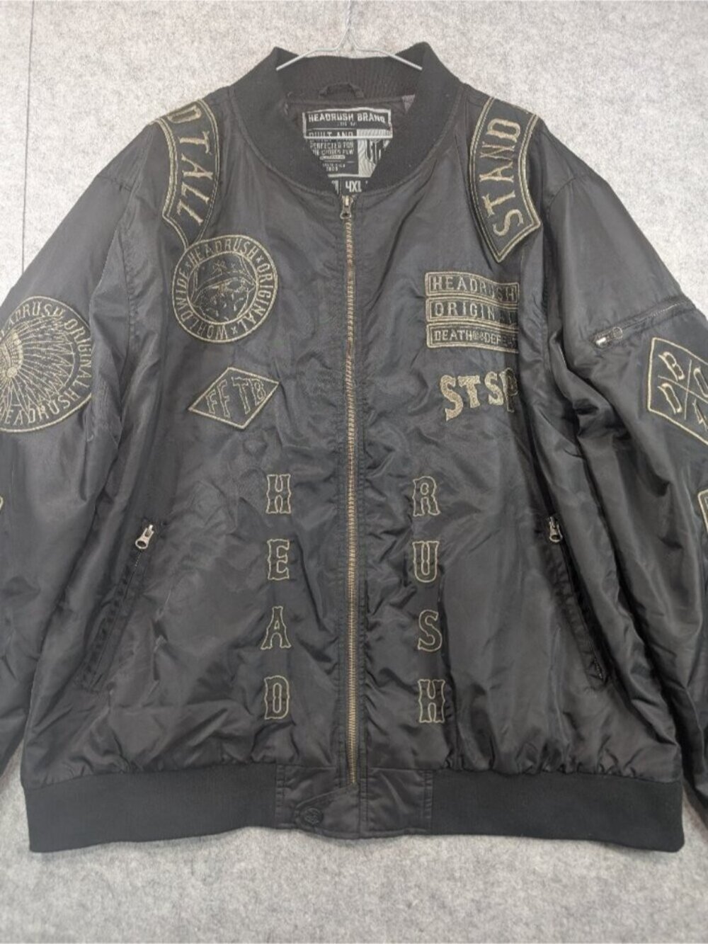 HEADRUSH Fortune Favours The Brave Patch Bomber Jacket Mens 4XL Black Biker MMA